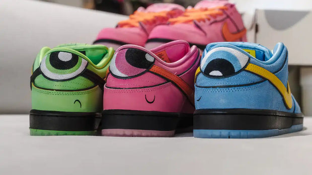 Cartoon-themed Nike sneakers.