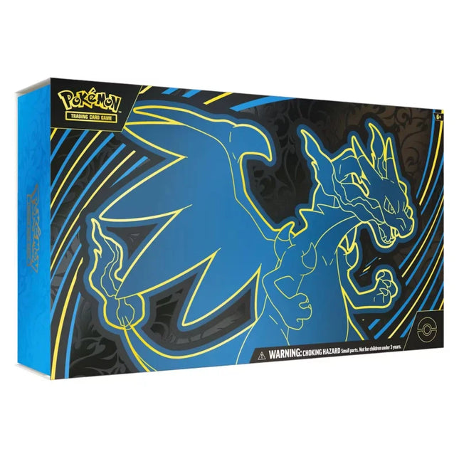 Blue and yellow pokémon trading card game ultra premium collection box featuring charizard for 2025 premium collection
