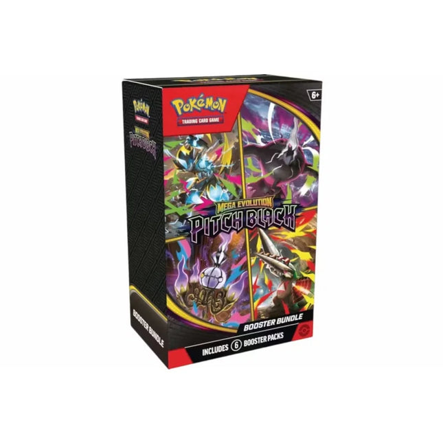 2026 Pokémon Mega Evolution pitch black booster bundle box with vibrant Pokémon art on black and red design for collectors