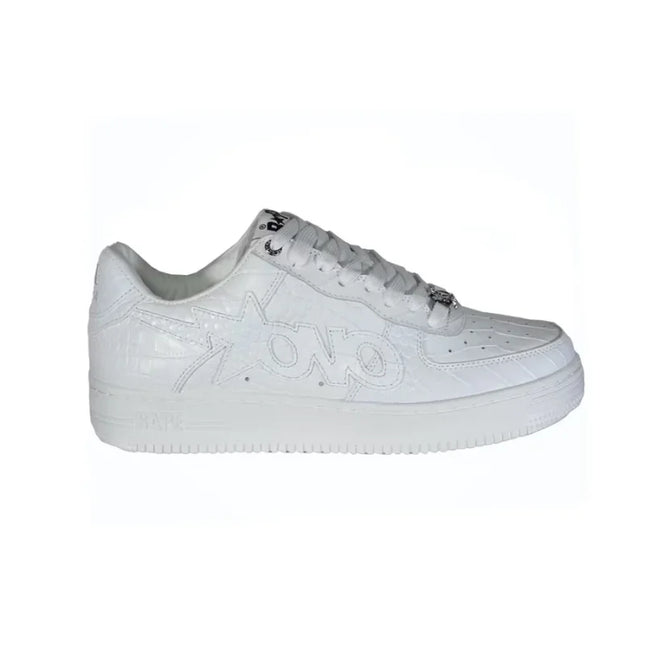 White leather Bathing Ape Bapesta OVO sneaker with a thick sole for stylish athletic wear