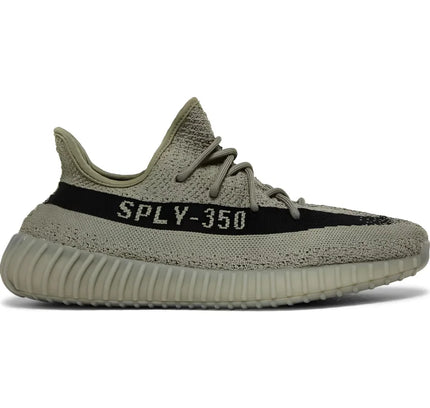 Olive green and black adidas Yeezy Boost 350 V2 sneaker featuring versatile neutral tones