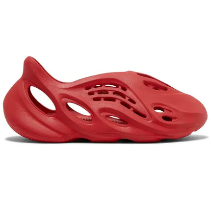 Red foam clog from adidas Yeezy Foam RNNR Vermillion collection showing stylish foam RNNR design
