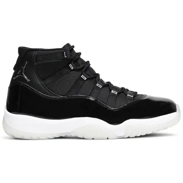 Black and white Air Jordan 11 Jubilee 25th Anniversary basketball shoe with patent leather