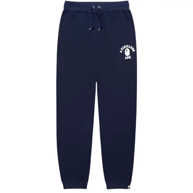 Navy BAPE x JJJJound College Sweatpants with drawstring and logo graphic