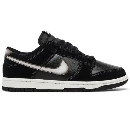 Black and silver Nike Dunk Low sneaker with white midsole for Dunk Low Airbrush Black