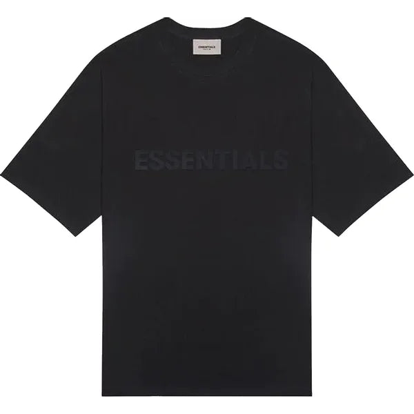 Black Fear of God Essentials Boxy T-Shirt in dark slate colorway with tonal logo