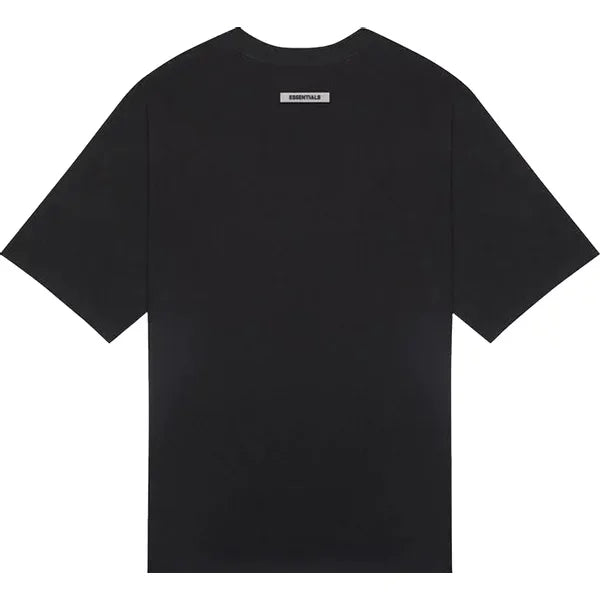 Black Fear of God Essentials Boxy T-Shirt in dark slate colorway with logo label