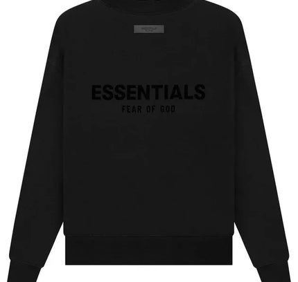 Black crewneck sweatshirt from Fear of God Essentials Core Collection with printed text