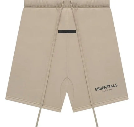 Beige drawstring shorts from Fear of God Essentials Core Collection with god essentials style