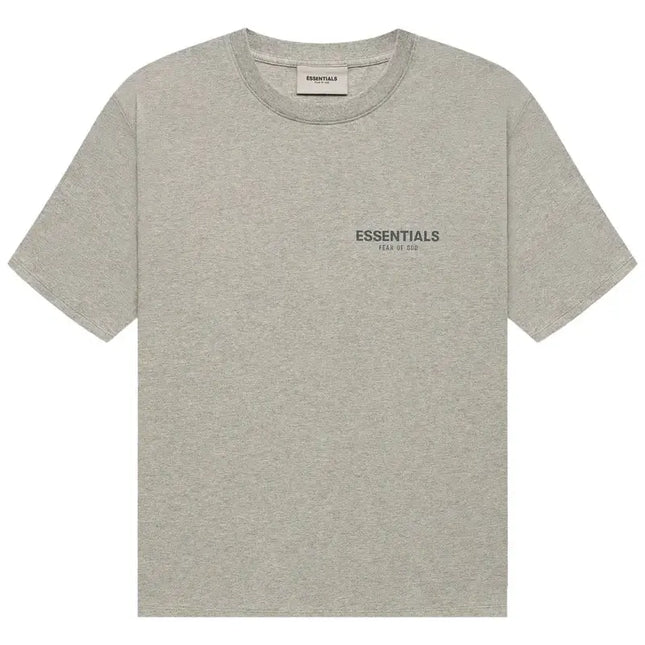 Gray short-sleeved Fear of God Essentials T-shirt for stylish Nike Dunk outfits