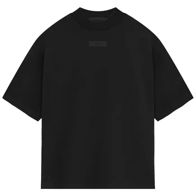 Black short-sleeved mock neck t-shirt from Fear of God Essentials Crewneck Tee collection