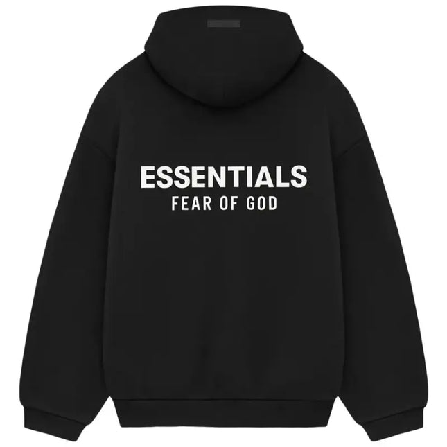 Black Fear of God Essentials Fleece Hoodie perfect for pairing with Nike Dunks