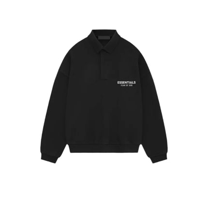 Black mock neck sweatshirt featuring Essentials text for Fear of God Essentials style