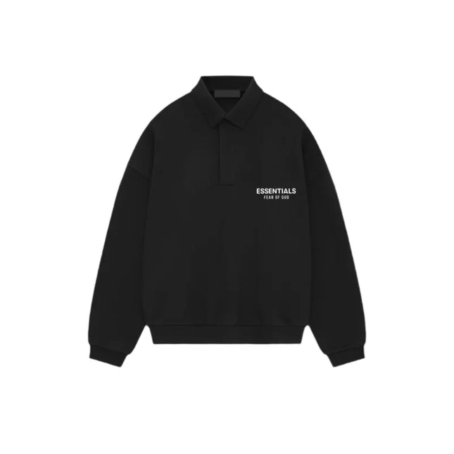 Black mock neck sweatshirt featuring Essentials text for Fear of God Essentials style