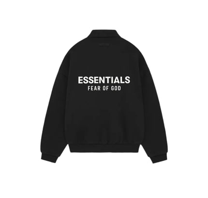 Black bomber jacket with ESSENTIALS FEAR OF GOD text, part of Fear of God Essentials collection