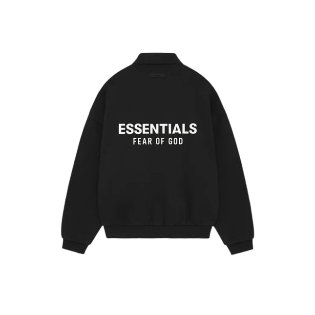 Black bomber jacket with ESSENTIALS FEAR OF GOD text, part of Fear of God Essentials collection