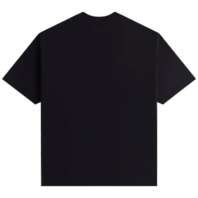 Black short-sleeved Fear of God Essentials Heavy Crewneck Tee, size guide available