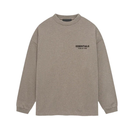 Taupe long-sleeve t-shirt with ESSENTIALS print from Fear of God Essentials collection