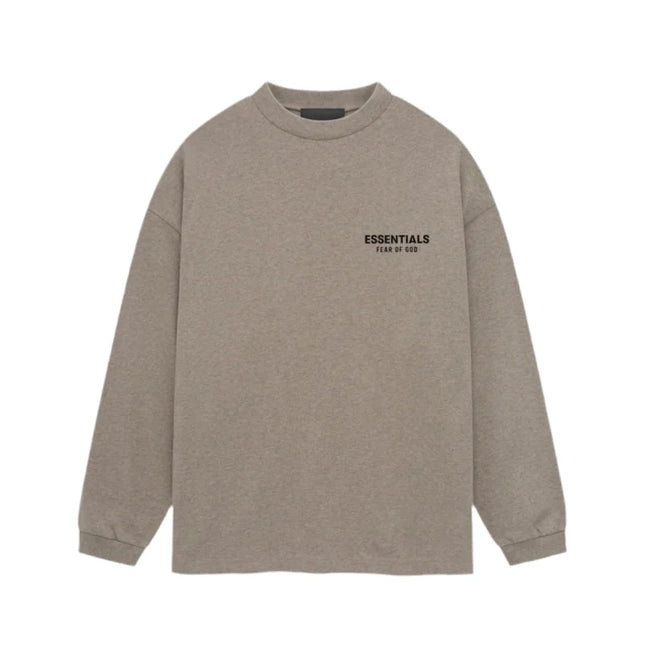 Taupe long-sleeve t-shirt with ESSENTIALS print from Fear of God Essentials collection