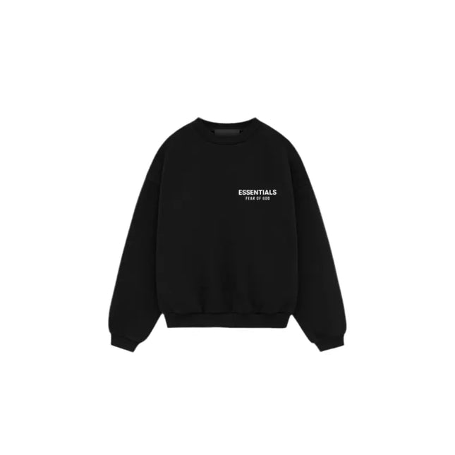 Black Fear of God Essentials Kids Fleece Crewneck with printed ESSENTIALS text