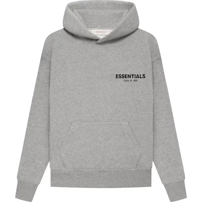 Gray Essentials Kids Hoodie featuring ’ESSENTIALS’ text on the chest from God Essentials