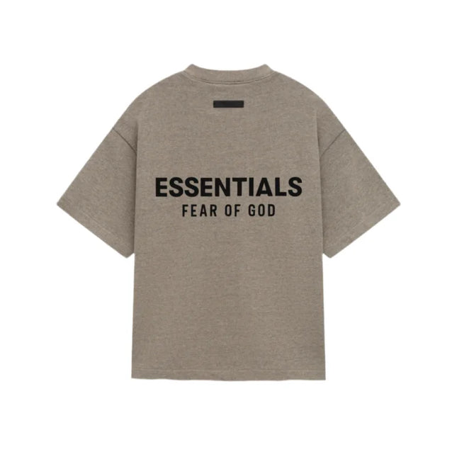 Taupe Kids Jersey Crewneck Tee with black ESSENTIALS FEAR OF GOD text for stylish wear