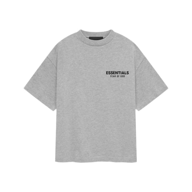 Gray Fear of God Essentials Kids Jersey Crewneck Tee featuring ESSENTIALS text