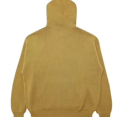 Mustard yellow hooded sweatshirt back view from Fear of God Essentials Knit Pullover Hoodie