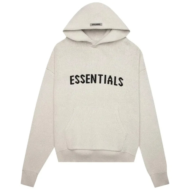 Beige Fear of God Essentials Knit Pullover Hoodie with ESSENTIALS text print