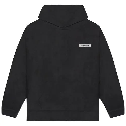 Black Polar Fleece Hoodie with white logo patch from Fear of God Essentials collection