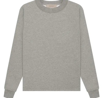 Gray long-sleeved sweatshirt from Fear of God Essentials, perfect style with Nike Dunk shoes