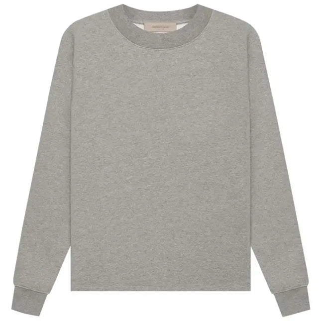 Gray long-sleeved sweatshirt from Fear of God Essentials, perfect style with Nike Dunk shoes