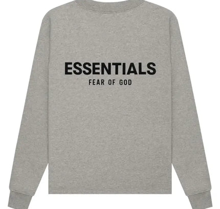 Gray long-sleeved Fear of God Essentials Relaxed Crewneck shirt for stylish casual wear