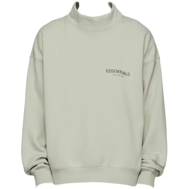 Light gray mock neck sweatshirt with ESSENTIALS print from God Essentials SSENSE Exclusive