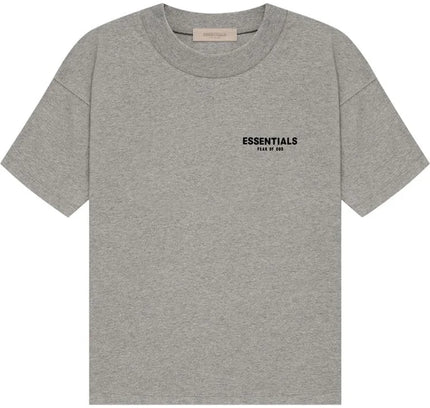 Gray God Essentials T-shirt with ESSENTIALS text on chest, a standout piece for SS22