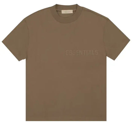 Fear of God Essentials T-shirt in a muted brown colorway, showcasing a stylish design