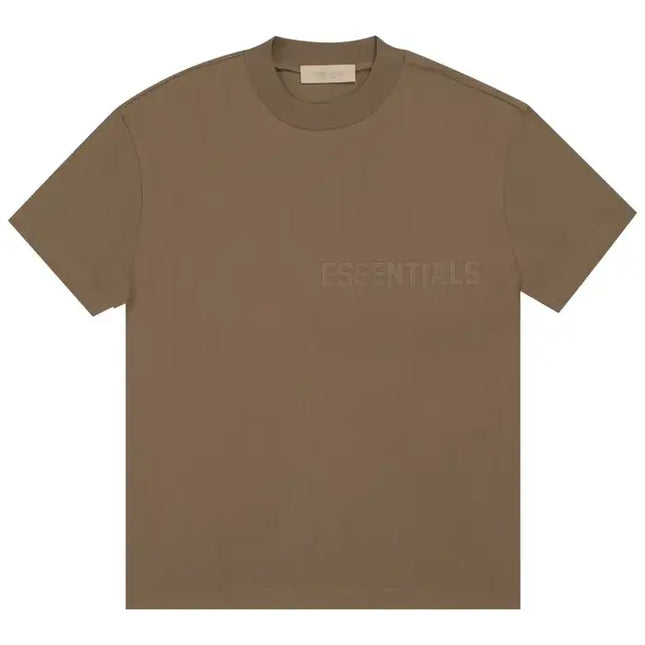 Fear of God Essentials T-shirt in a muted brown colorway, showcasing a stylish design