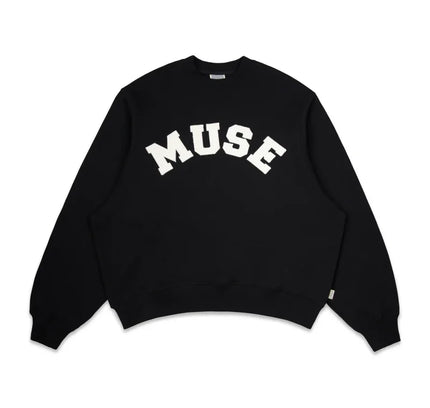 Black French Terry Sweatshirt with white MUSE text for a stylish clean-cut season