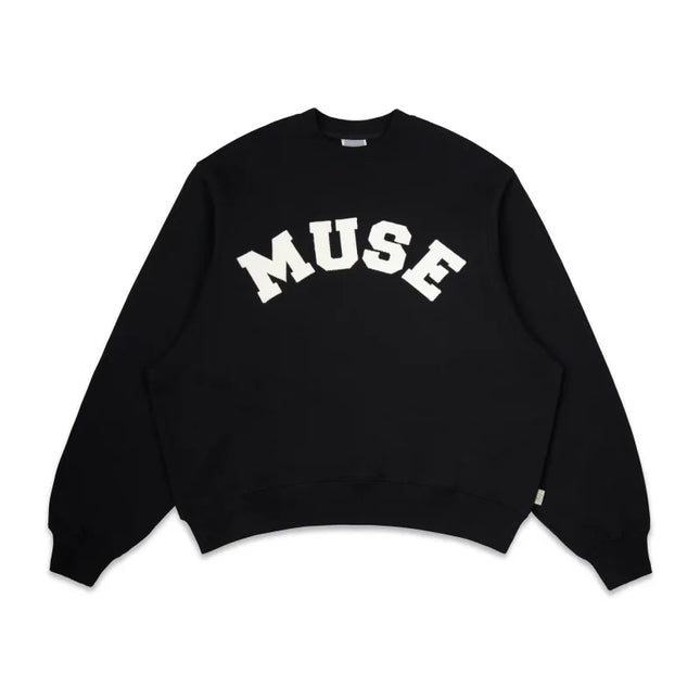 Black French Terry Sweatshirt with white MUSE text for a stylish clean-cut season