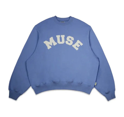 Blue French Terry Sweatshirt featuring MUSE text in white across the front