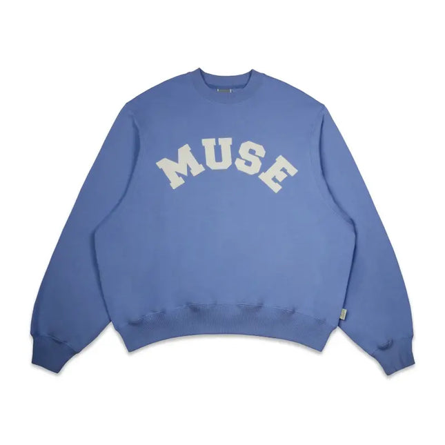 Blue French Terry Sweatshirt featuring MUSE text in white across the front