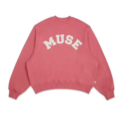 Pink French Terry Sweatshirt featuring ’MUSE’ in cream-colored letters on cotton fabric