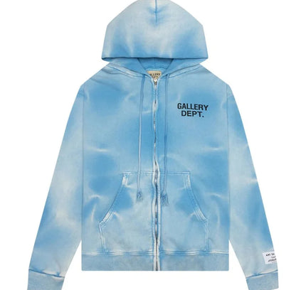 Blue sun faded zip hoodie by Gallery Dept with tie-dye pattern