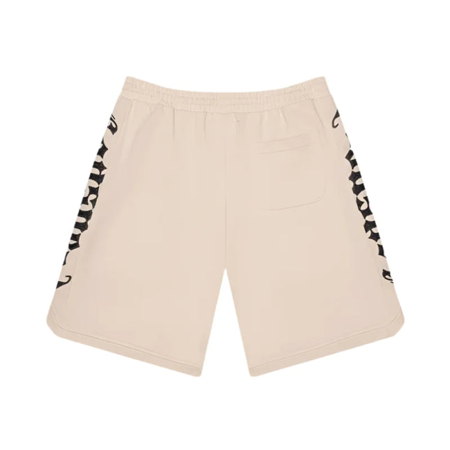 Godspeed CourtSide Shorts in light beige with black wavy trim, made from gsm French terry fabric