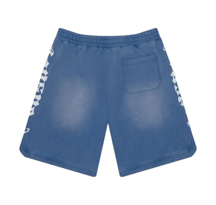 Godspeed Mens Courtside Shorts featuring blue athletic design with back pocket and white side stripes