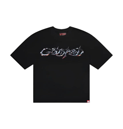 Black Godspeed New Age Logo T-Shirt featuring striking art piece on 10oz mid-weight washed fabric