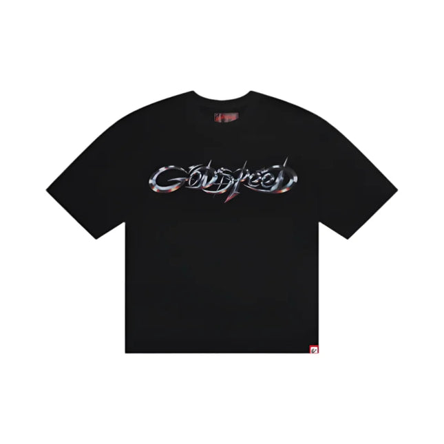 Black Godspeed New Age Logo T-Shirt featuring striking art piece on 10oz mid-weight washed fabric