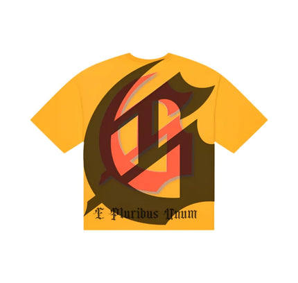 Yellow Godspeed Sunset BLVD T-shirt with striking art piece in 10oz mid-weight washed fabric