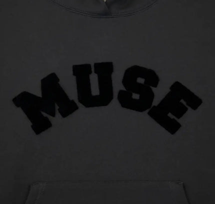 Grey Chenille Heavyweight Hoodie featuring black MUSE text design