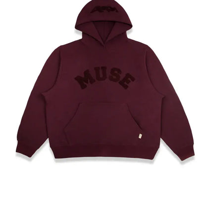 Burgundy Chenille Heavyweight Hoodie with MUFF text, a wardrobe essential for style